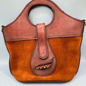 Vintage Leather Purse  with Snap Closure Native American Decoration  Flat Bottom
